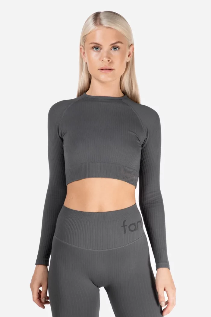 Famme Rib Cropped LS – Grå – S