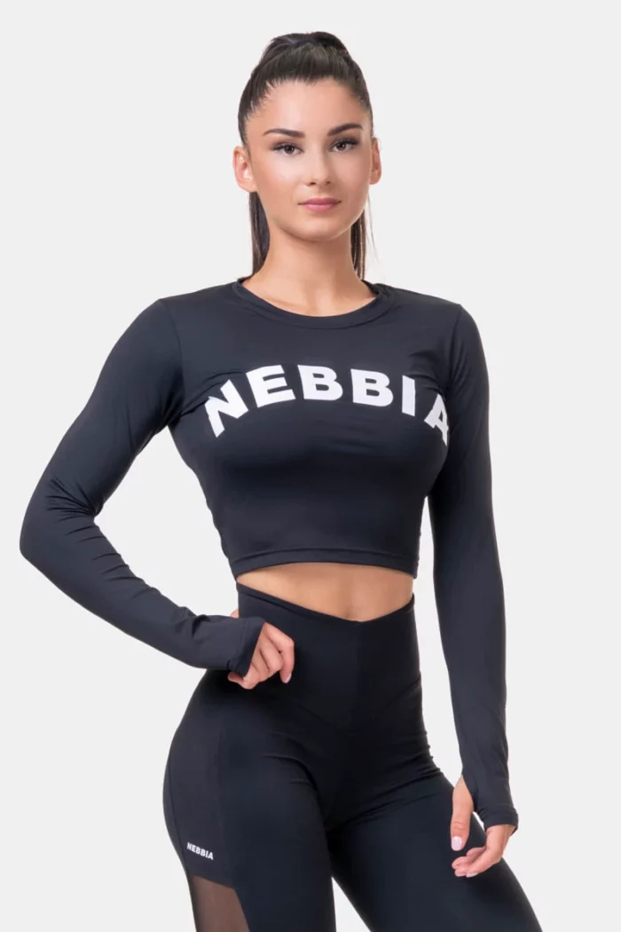 na585bk_1 Long Sleeve Thumbhole Sporty Crop Top - Bilde 1