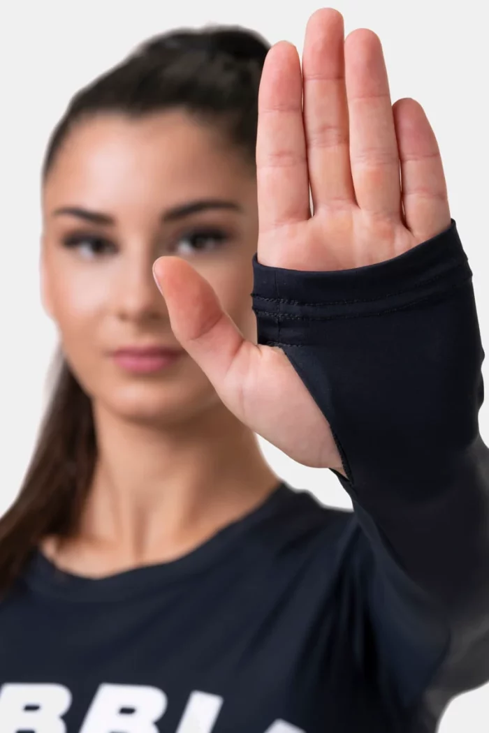 na585bk_3 Long Sleeve Thumbhole Sporty Crop Top - Bilde 3