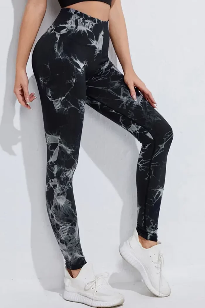 Sporty Tie Dye High-Waist Tights – Black – L