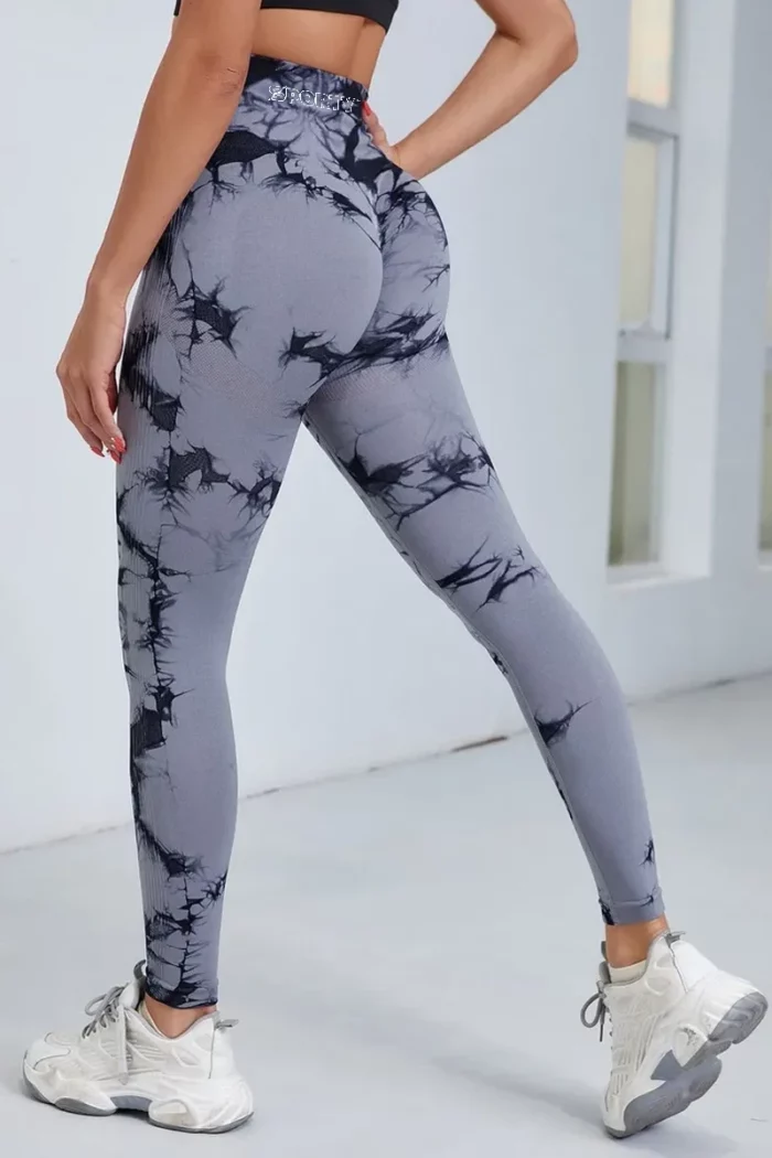 Sporty Tie Dye High-Waist Tights – Grey – L
