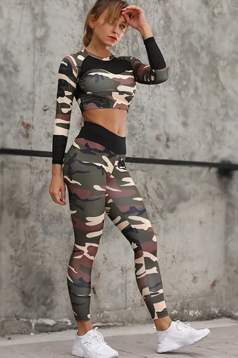 Sporty Thin Camouflage Tights – Green – XL