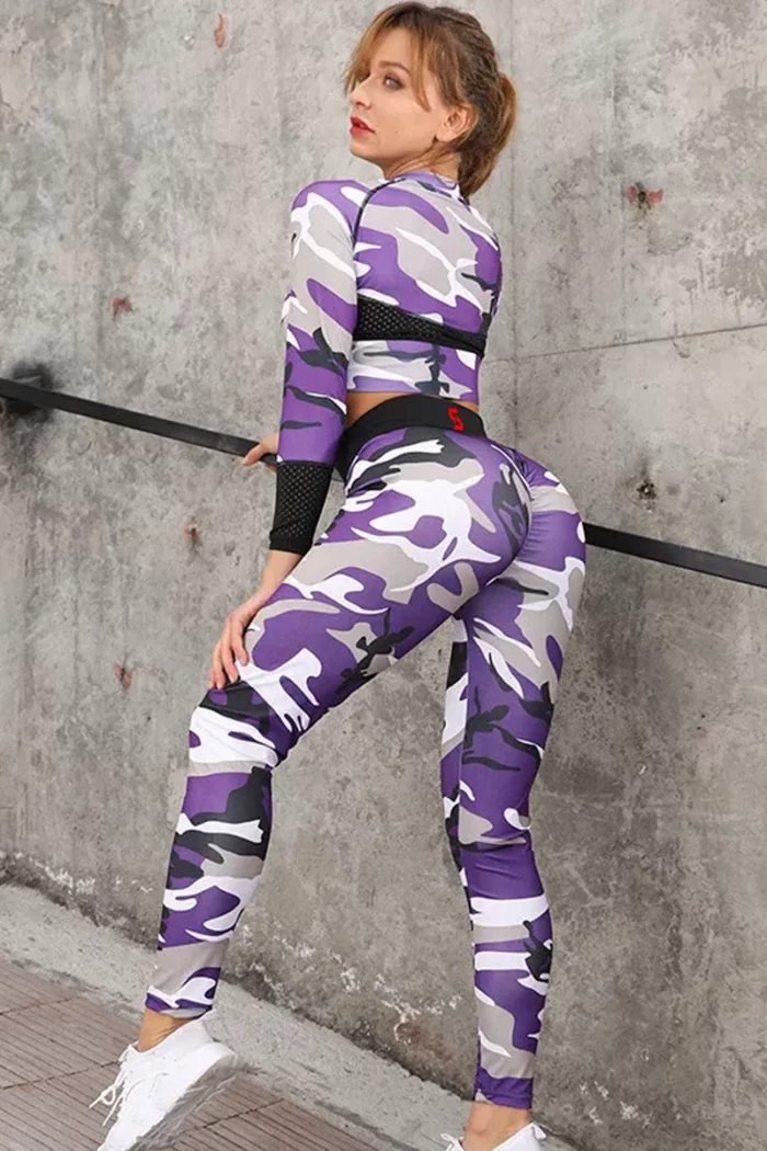 Sporty Thin Camouflage Tights – Purple – XL