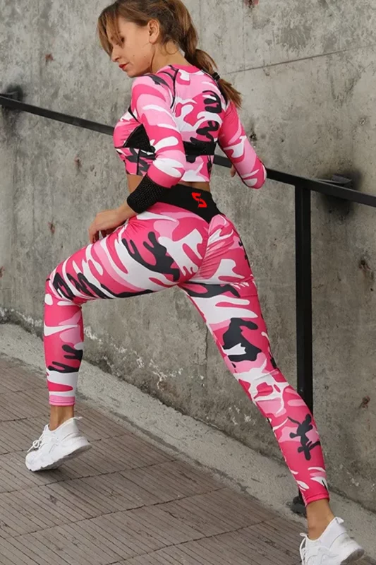 Sporty Thin Camouflage Tights – Catchy Pink – XL