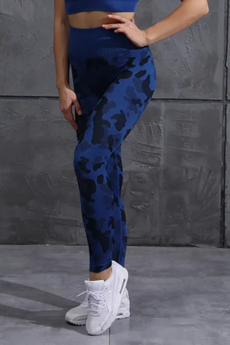 Sporty Camo Scrunch Leggings – Dark Blue – L