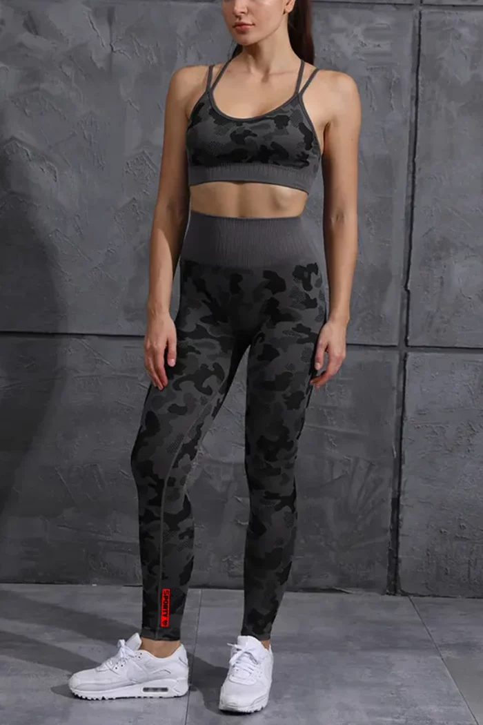 Sporty Camo Scrunch Leggings – Grey – L