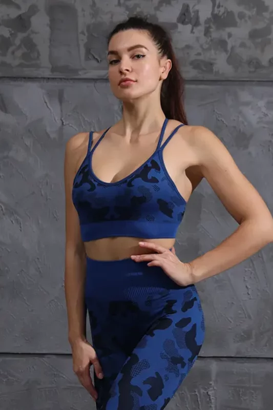 Sporty Camo Sports Bra – Dark Blue – L