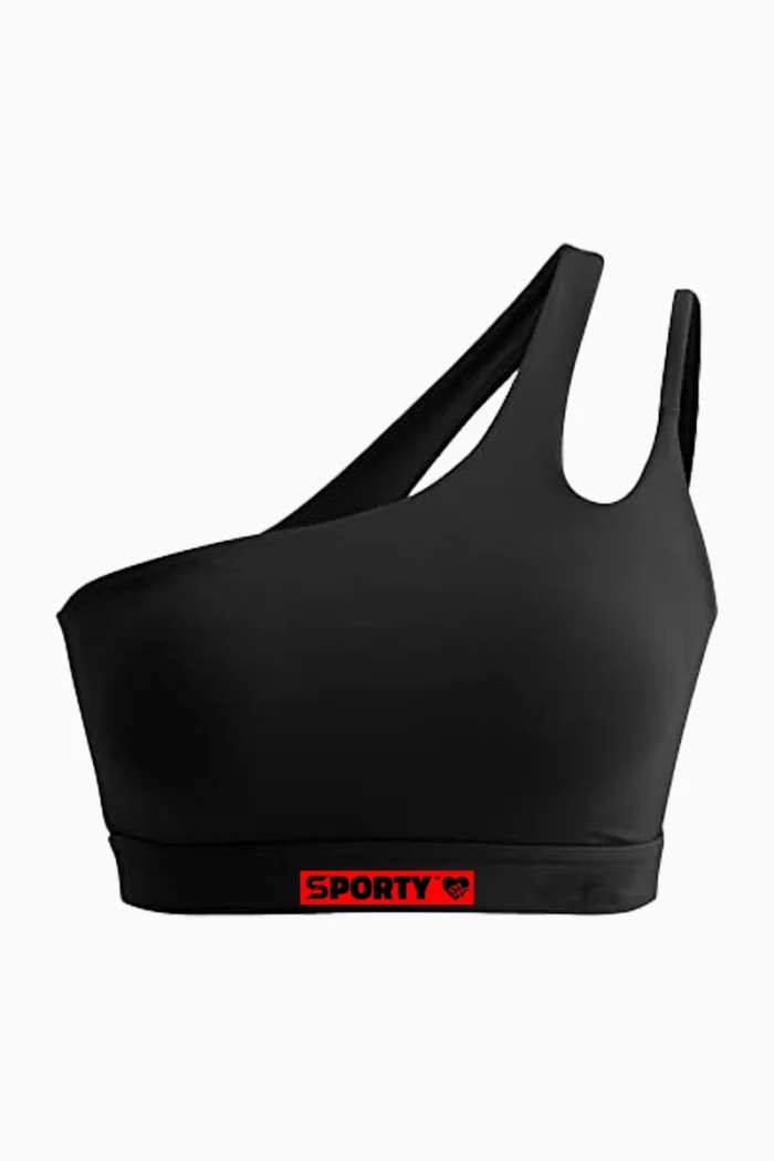 Sporty One-Shoulder Sports Bra – Black – L