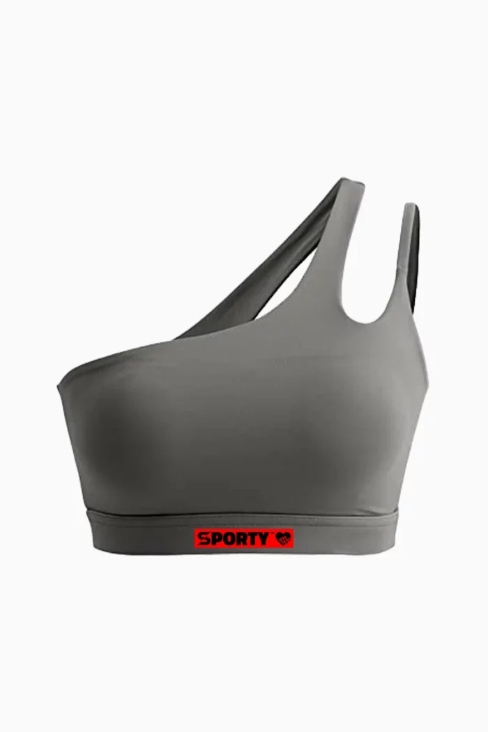Sporty One-Shoulder Sports Bra – Grey – L