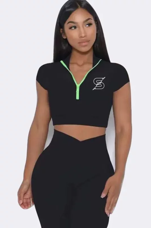 Sporty Classic Short Sleeve Half Zip – Black – L