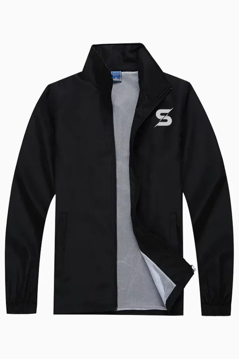Sporty Windbreaker Jacket Unisex – Black – XL