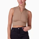 Everyday Rib Crop Zip Latte