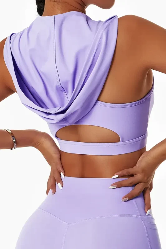 Crop Top Hoodie Sleeveless – Purple – L