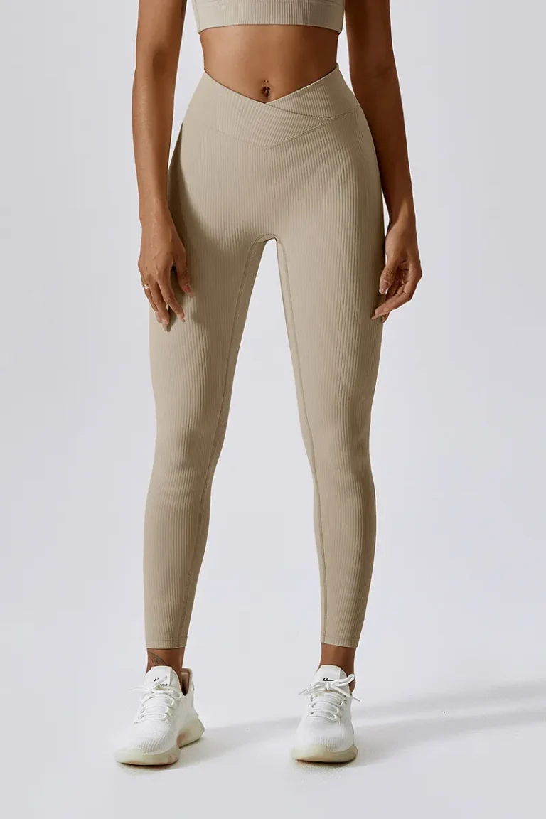 Ribbed Crossover Tights – Beige – L