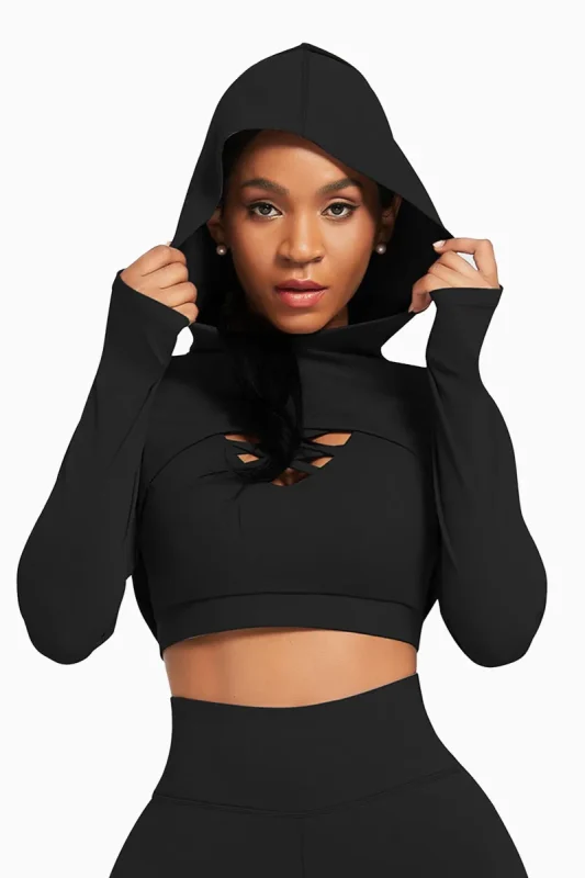 Sporty Rush Seamless Long Sleeve Cropped – Black – L