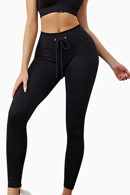 Shine Drawstring Tights – Black – L