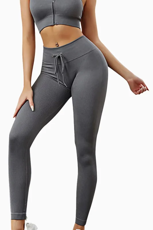 Shine Drawstring Tights – Grey – L