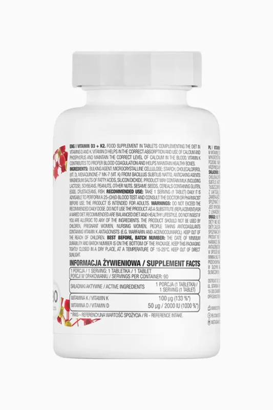 OstroVit Vitamin D3+K2 - 90 tabletter  Vitaminer