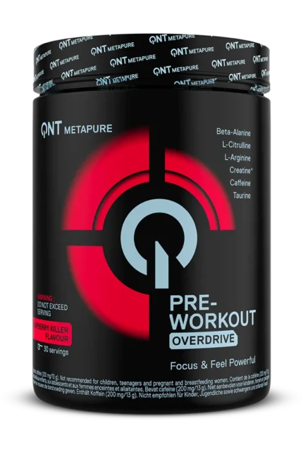 QNT Pre-Workout Overdrive - 390g Raspberry Killer PWO - Pre Workout