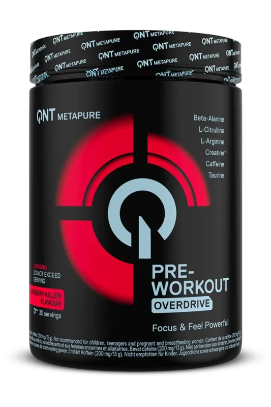 QNT Pre-Workout Overdrive - 390g Raspberry Killer PWO - Pre Workout