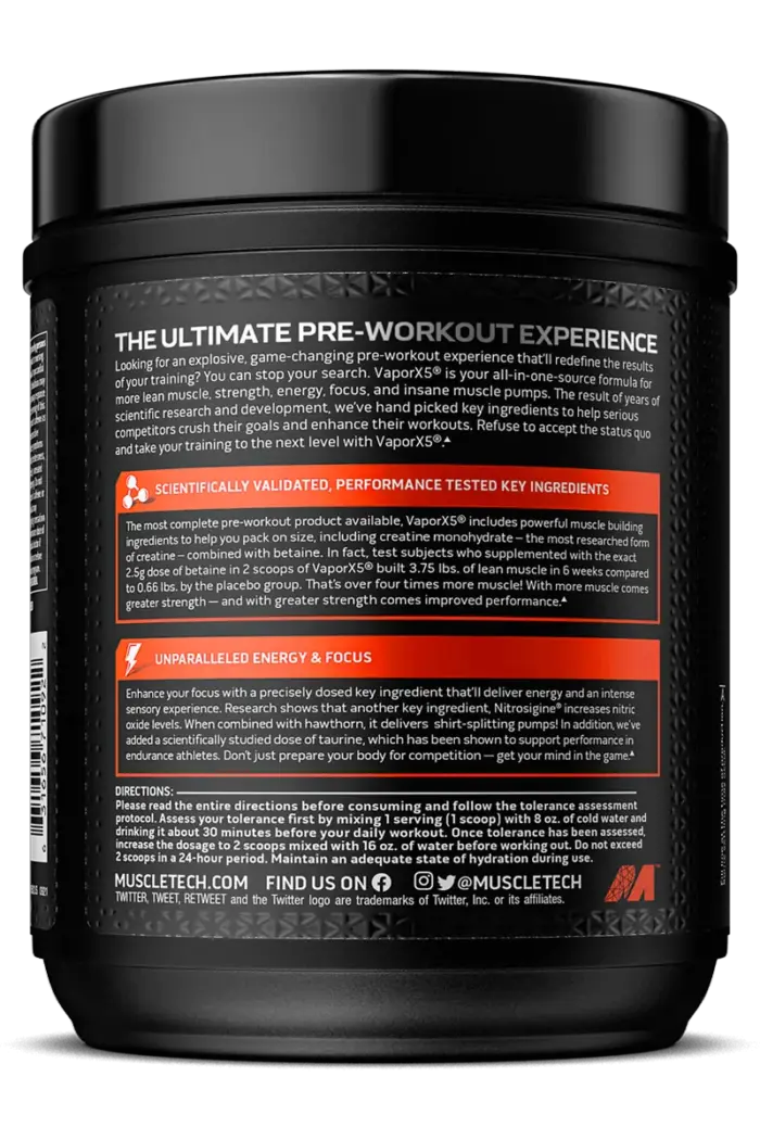 Muscletech Vapor X5 Pre-Workout - 250g - Bilde 2