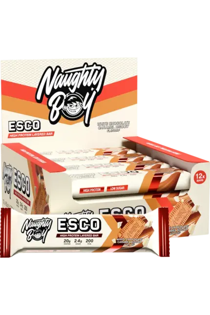 Naughty Boy ESCO Bar - 65g â White Chocolate Caramel Biscuit