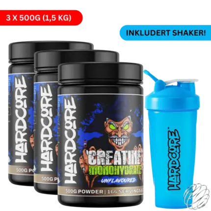 3x Hardcore Creatine Monohydrate 500g + Shaker