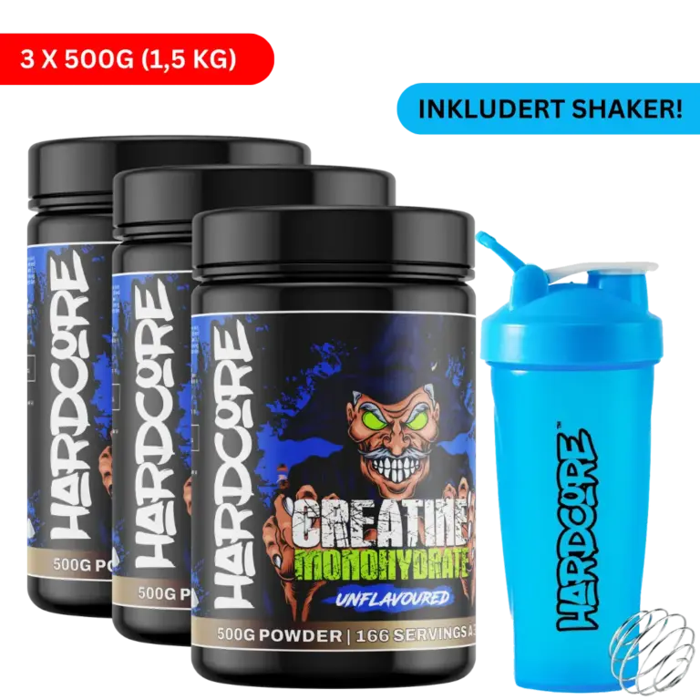 3x Hardcore Creatine Monohydrate 500g + Shaker