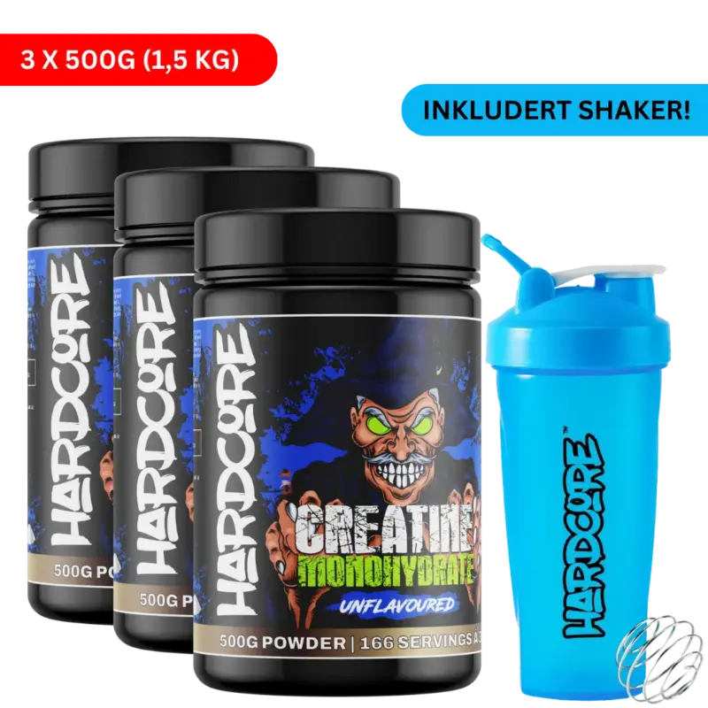 3x Hardcore Creatine Monohydrate 500g + Shaker