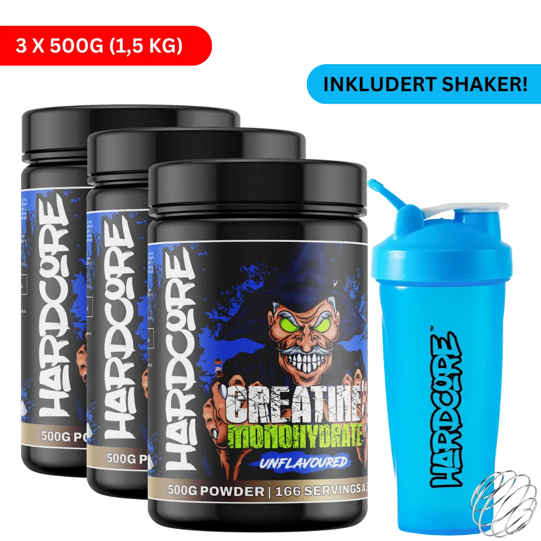 3x Hardcore Creatine Monohydrate 500g + Shaker