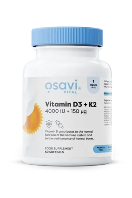 Osavi Vitamin D3+K2, 4000IE + 150μg - 60 kapsler