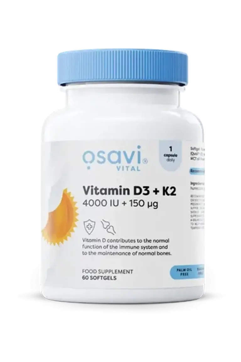 Osavi Vitamin D3+K2, 4000IE + 150μg - 60 kapsler