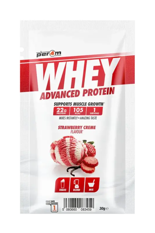 Per4m Whey Advanced Protein - 30g Porsjonspose Strawberry Creme Proteinpulver