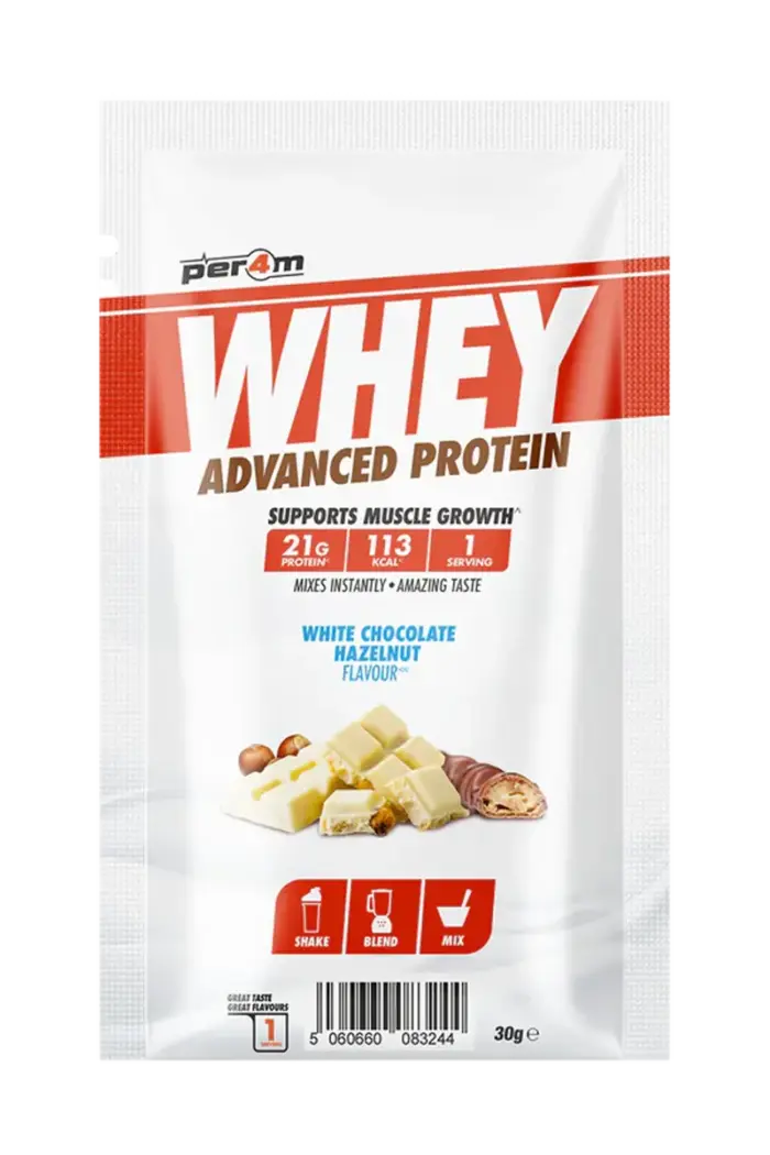 Per4m Whey Advanced Protein - 30g Porsjonspose – White Chocolate Hazelnut