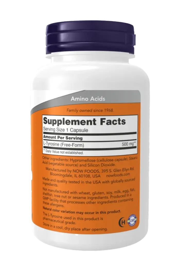 NOW L-Tyrosine 500mg - 120 kapsler - Bilde 2