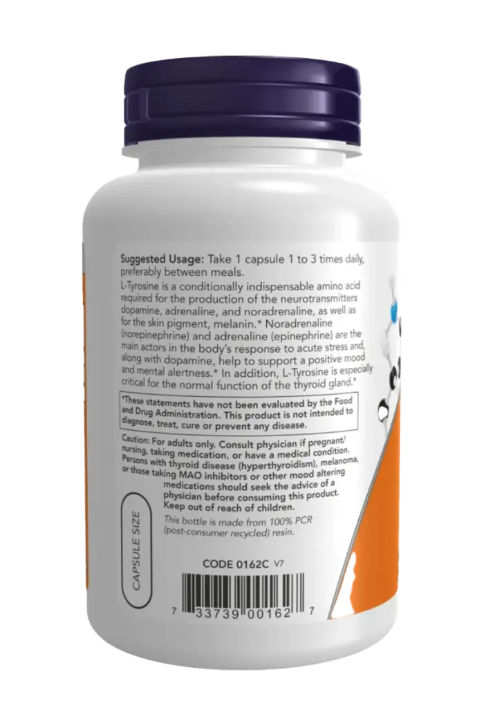 NOW L-Tyrosine 500mg - 120 kapsler - Bilde 3